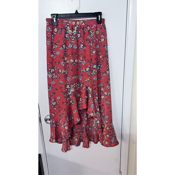 Max Studio Women's Floral Print Ruffle Hem Maxi Skirt In Dark Orange Size Small - Picture 1 of 10